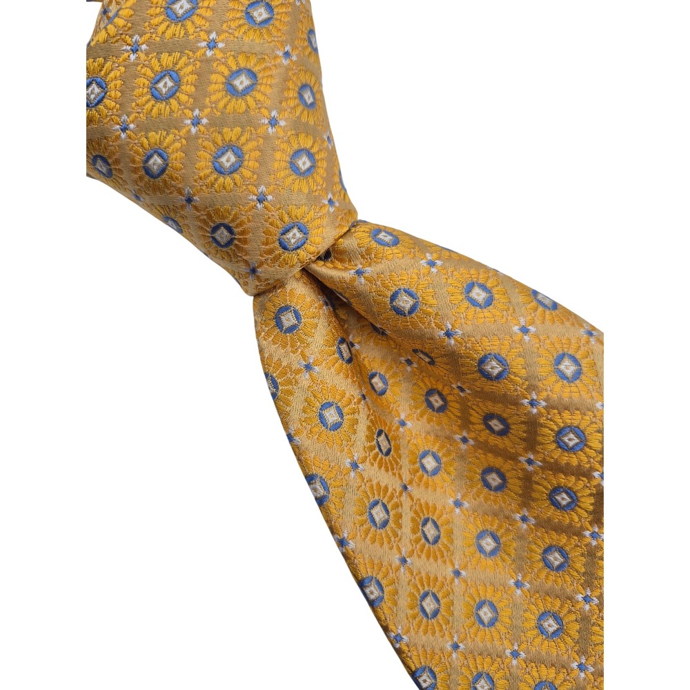 Robert Talbott Best of Class Yellow Gold Silk Geometric Floral Medallion Tie USA